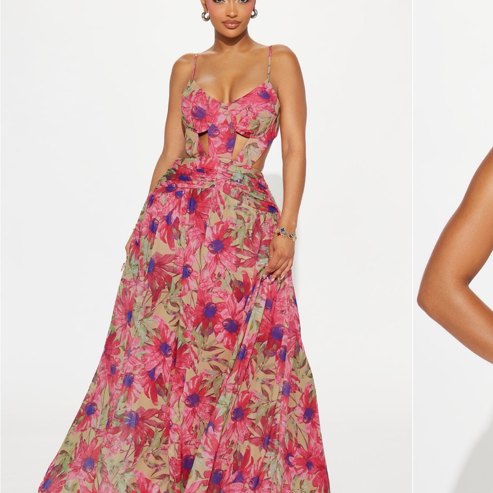 Floral Maxi Dress with Cutout Details Fruitful Mesh Maxi Dress